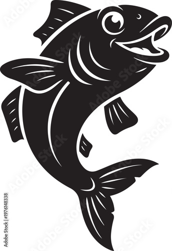 Funny Fish Bold Outline Silhouette Line Art