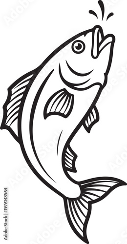 Funny Fish Bold Outline Silhouette Line Art