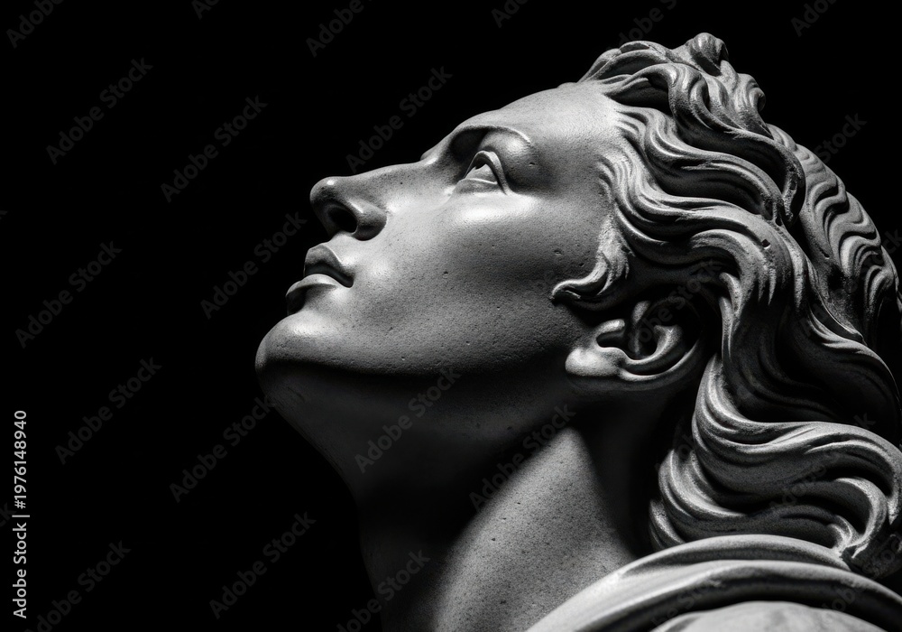 Fototapeta premium Closeup of a classical marble statue head looking upwards