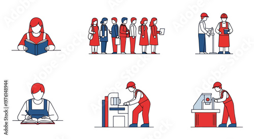 Diverse activities and people illustration depicting various occupational roles