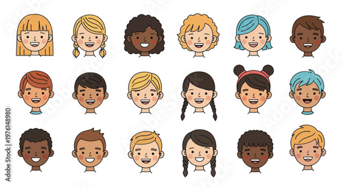 Diverse, happy children faces in a collage.