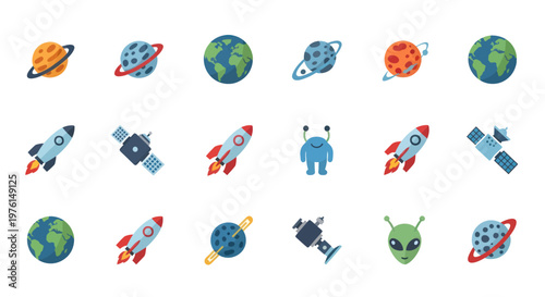 Flat Design Space and Planet Icons Collection