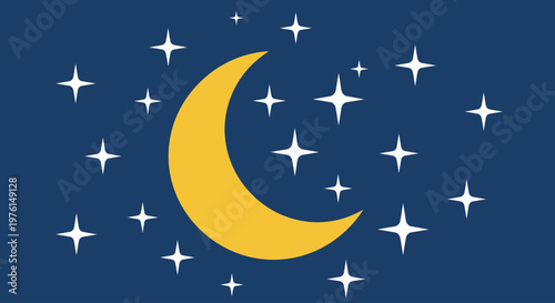 Crescent Moon in Starry Night Sky.