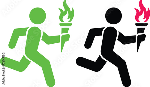 Contrast of torch-bearing runners in green and black silhouettes