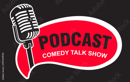 podcast logo text comedy talk show funny label badge sticker style template design background