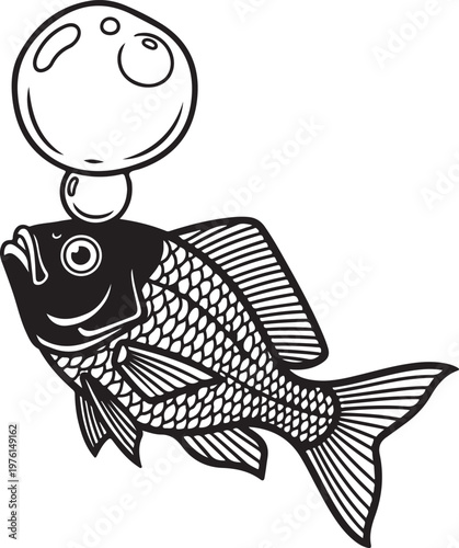 Funny Fish Bold Outline Silhouette Line Art
