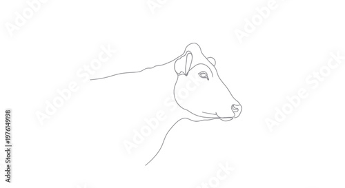Minimalist continuous line art drawing of a cow's head profile.