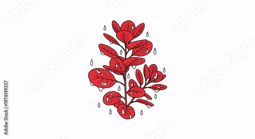 Red foliage branches adorned with falling raindrops