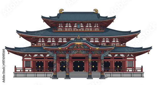 Traditional Japanese temple illustration isolated on white background
