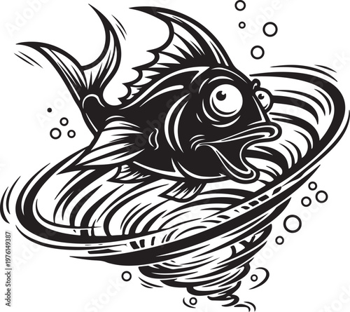 Funny Fish Bold Outline Silhouette Line Art