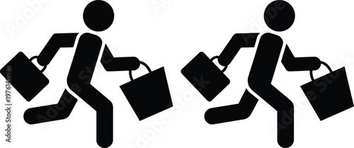 Two people running while carrying briefcases and shopping bags.