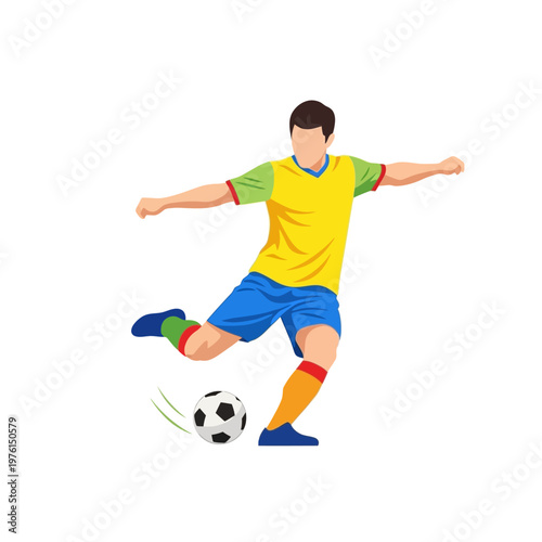 Soccer Player Kicking Ball - Dynamic Action Shot, Athlete in Motion
