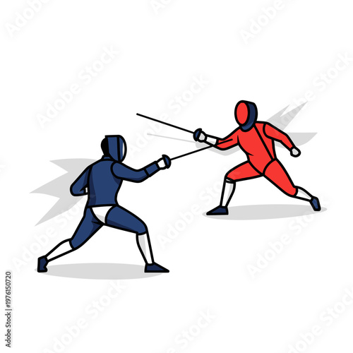 Two Fencers in Combat, Dynamic Duel Illustration
