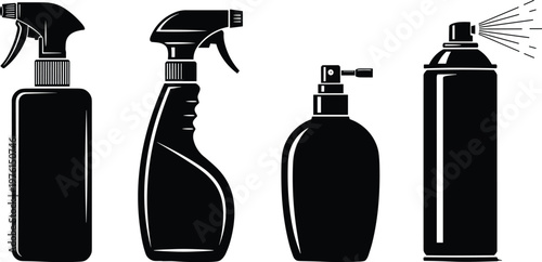 Cleaning and Sanitizing Spray Bottle Silhouettes and Aerosol Can Icons