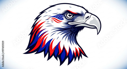 American eagle head with patriotic colors and usa flag design on face symbolizing freedom and strength