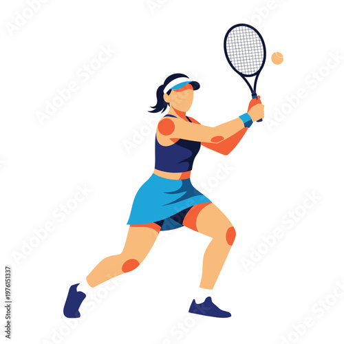 Female Tennis Player Swinging Racket to Hit Ball, Dynamic Action Pose
