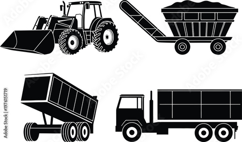 Collection of agricultural and transportation vehicles for bulk material handling