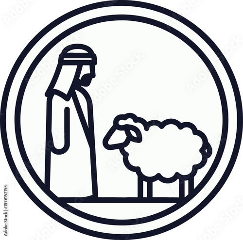 Arab Shepherd with Sheep Vector Icon - Traditional Middle Eastern Farmer Livestock Agriculture Illustration