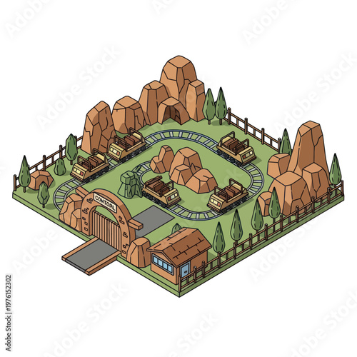 Miniature Model Amusement Park Landscape Scene.