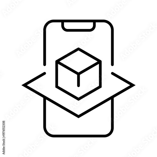 Augmented reality game icon. Technology and augmented reality line symbol. Black and white.