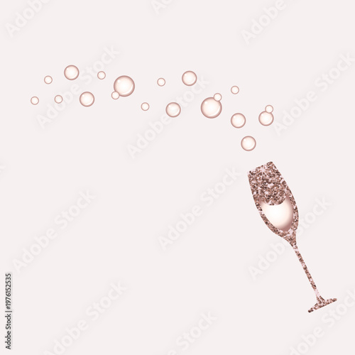 Rose gold glitter champagne flute and bubbles logo