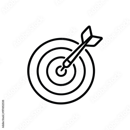 Black and white vector dart hitting bullseye target icon for circus games and entertainment concept