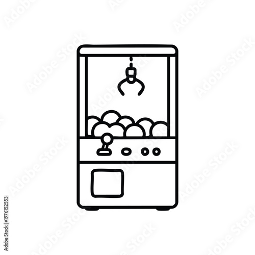 Black and white vector claw machine arcade carnival game line icon for circus and entertainment design
