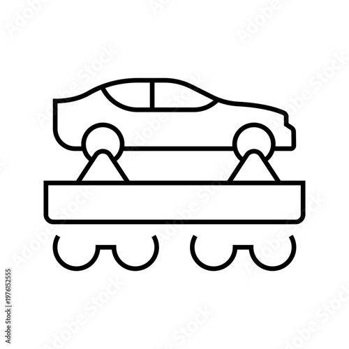 Car transport icon. Transport and rail transport line symbol. Black and white.