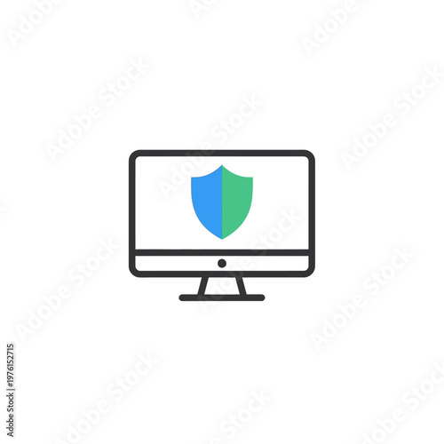 Computer screen with shield icon.
