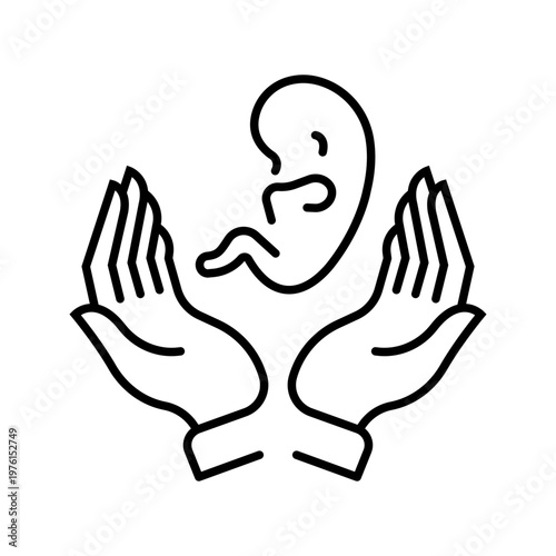 Embryo protection icon. Healthcare and fertility line symbol. Black and white.