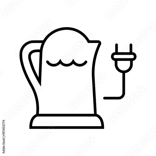 Electric kettle icon. Home and kitchen appliance line symbol. Black and white.