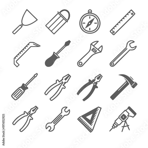 Construction and repair hand tools vector icons hammer wrench screwdriver pliers