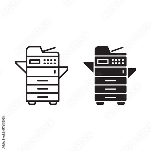 Black and white line art illustration of an office photocopier machine