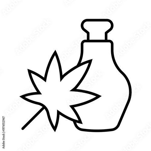 Hemp oil icon. Healthcare and aromatherapy line symbol. Black and white.