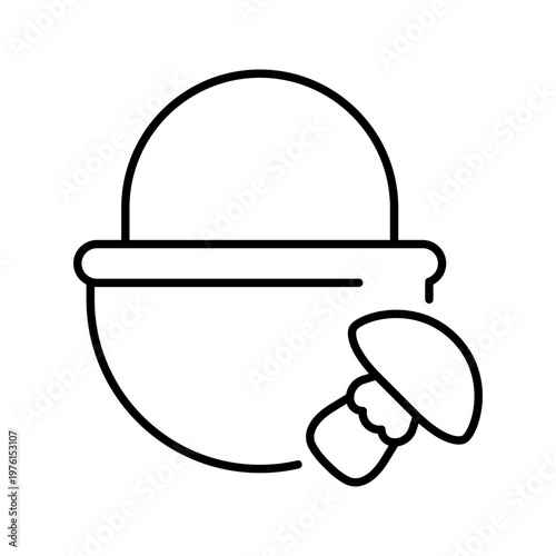 Mushroom picking icon. Lifestyle and foraging line symbol. Black and white.