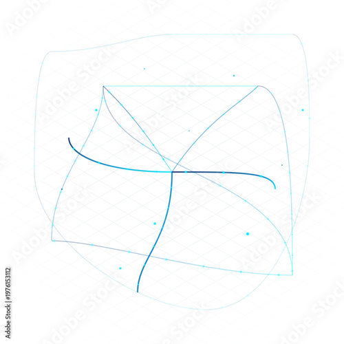 Blue geometric shapes connected by lines network and communication vector illustration