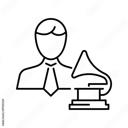 Music award winner icon. Entertainment and music award line symbol. Black and white.