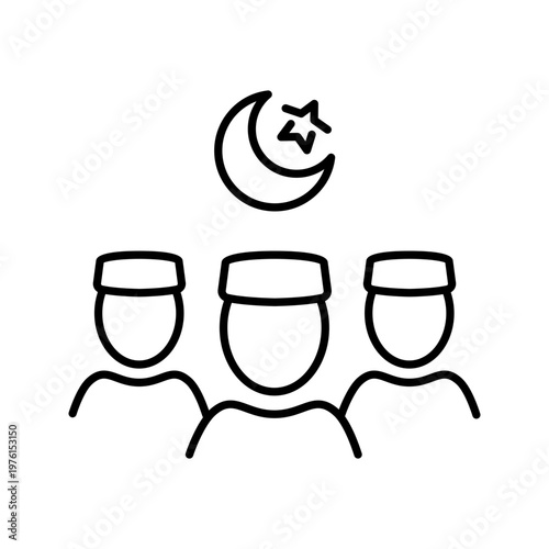 Muslim community icon. Religion and religious gathering line symbol. Black and white.