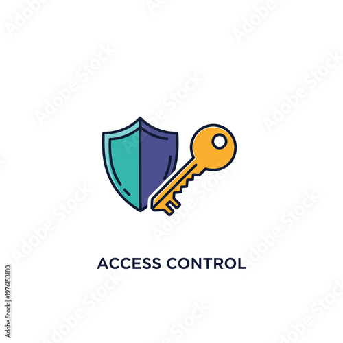 Key and shield access control symbol.