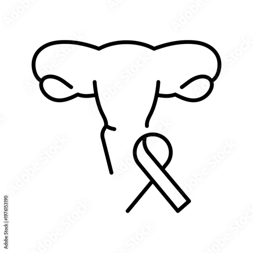 Ovarian cancer icon. Healthcare and oncology line symbol. Black and white.