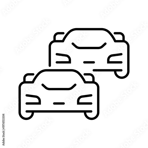 Racing car icon. Transport and motorsport line symbol. Black and white.