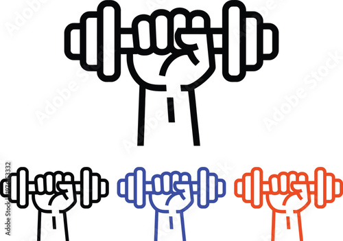 Fist raised with different color and style variations of hand gesture icon