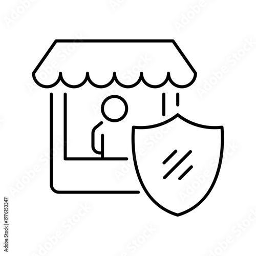 Retail security icon. Business and retail security line symbol. Black and white.