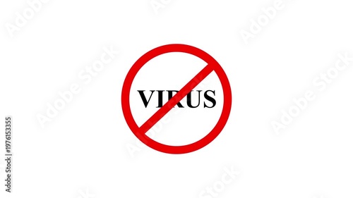 Virus prohibition sign animation, black background. Caution warning symbol, alert, error sign, security protection. virus text looping animation. 