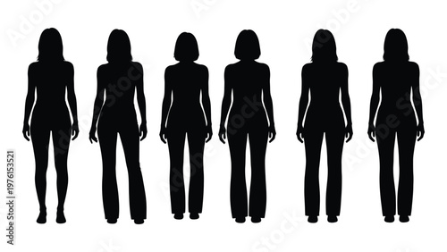 Silhouette series depicting six women standing in a row facing forward