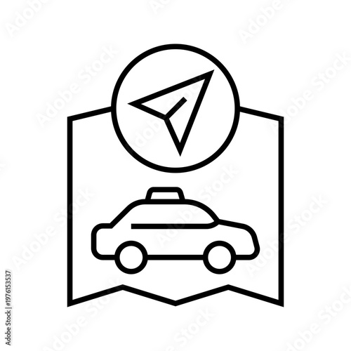 Taxi navigation icon. Transport and taxi services line symbol. Black and white.