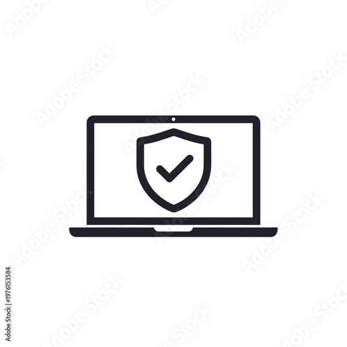 Laptop with shield and checkmark.