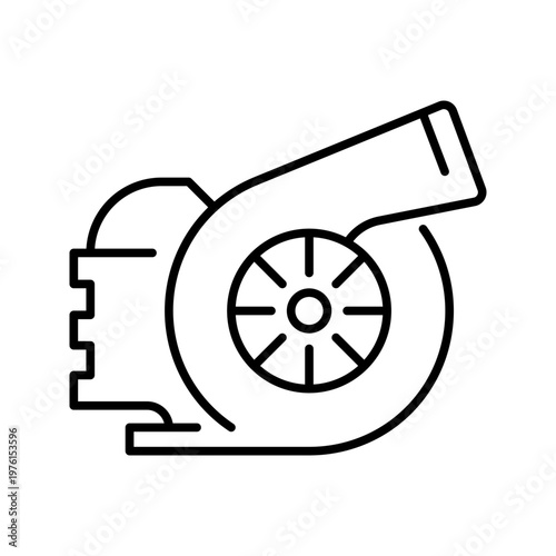 Turbo charger icon. Industry and automotive parts line symbol. Black and white.