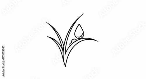 A stylized outline of grass blades with dew drops