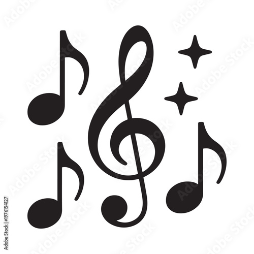 Musical notes and clef symbols create a simple elegant design